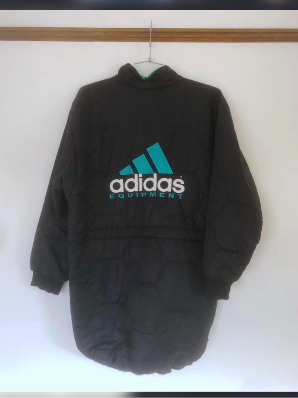 adidas Equipment Black Quilted Soccer Jacket with Teal Logo